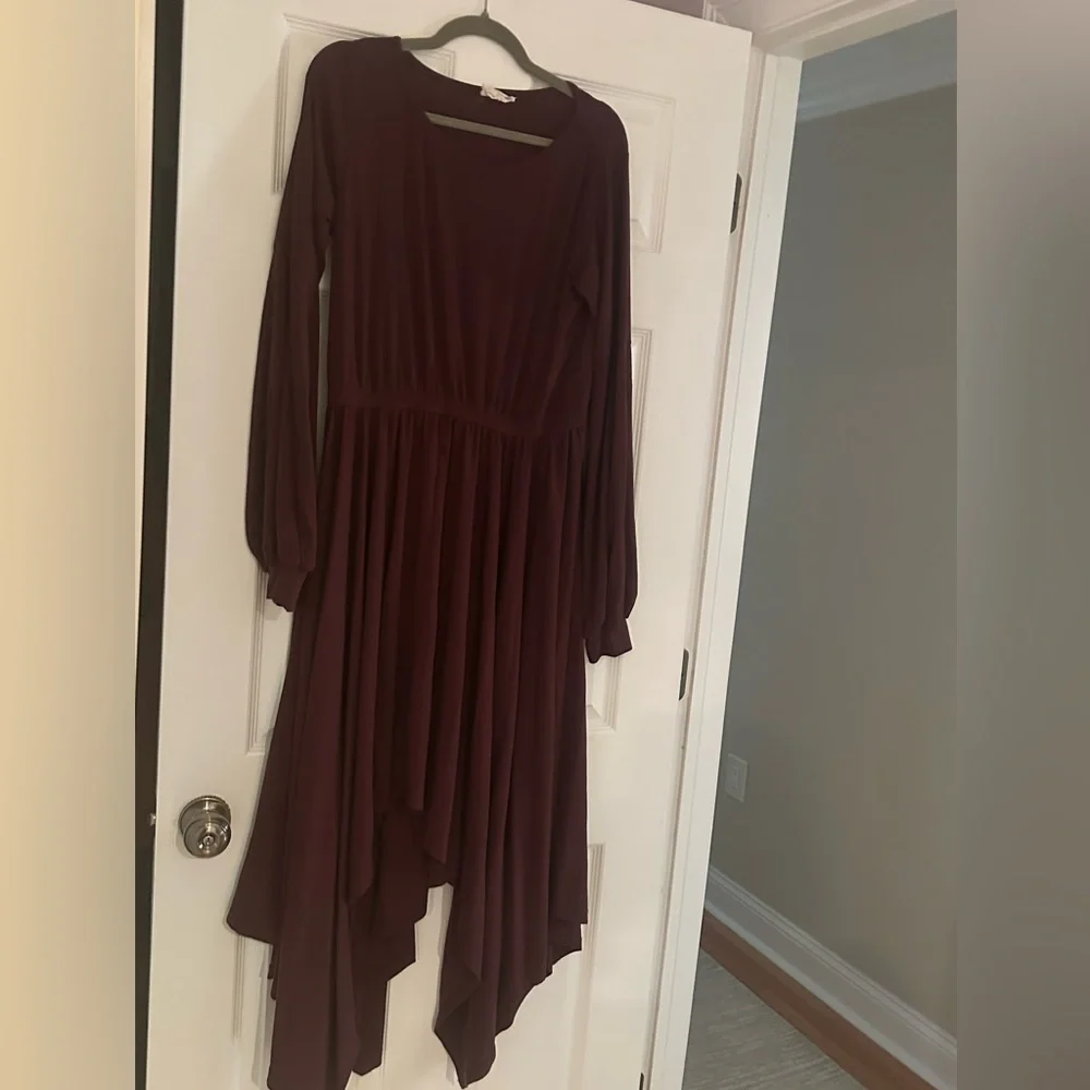 Joyfolie Deep Burgundy Long Sleeve Dress